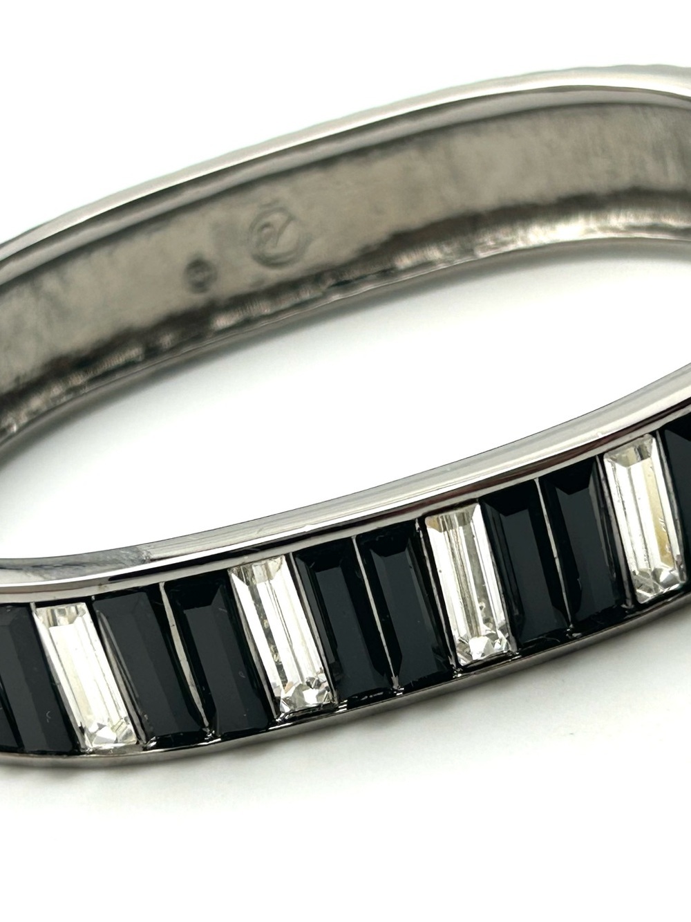 Swarovski Crystal Black and Clear Baguette Gunmetal Hinged Bangle Bracelet - Picture 3 of 5